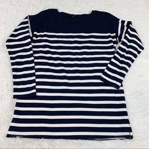J crew striped boatneck tunic top tee long sleeve navy blue cotton